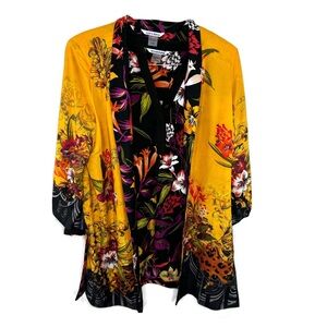 Peter Nygard Vivid Floral Jacket with Matching Long Sleeve Tunic Top M/L Set
